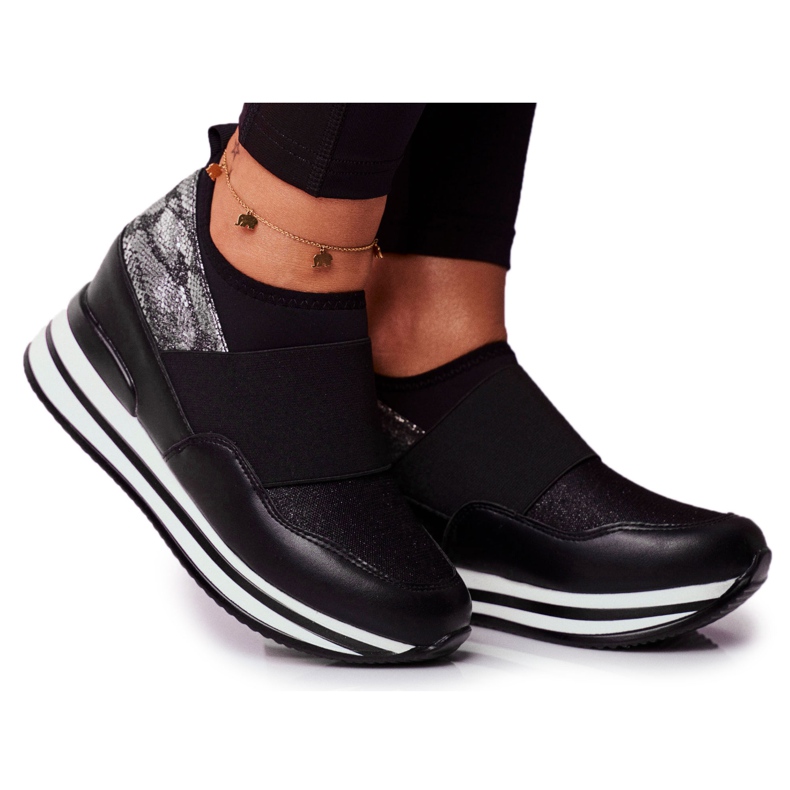 Pantofi sport pentru femei, alunecare pe pene, negru, rece Pantofi sport pentru femei, alunecare pe pene, negru, rece