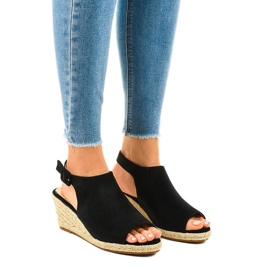 Sandale cu toc espadrile negre F3303 negru