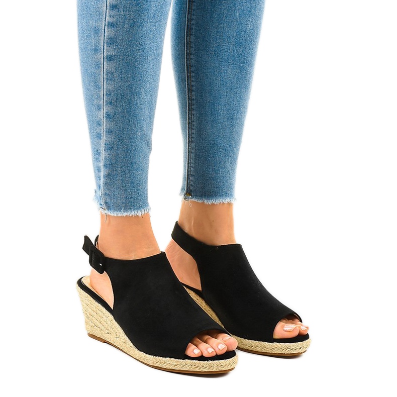 Sandale cu toc espadrile negre F3303 negru