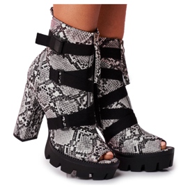 PS1 Cizme de glezne pentru femei Open Toe Gladios Piele de șarpe negru gri PS1 Cizme de glezne pentru femei Open Toe Gladios Piele de șarpe negru gri