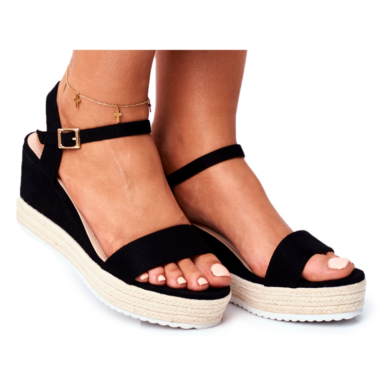 EVE Sandale de damă On Wedge Black Merdoe negru