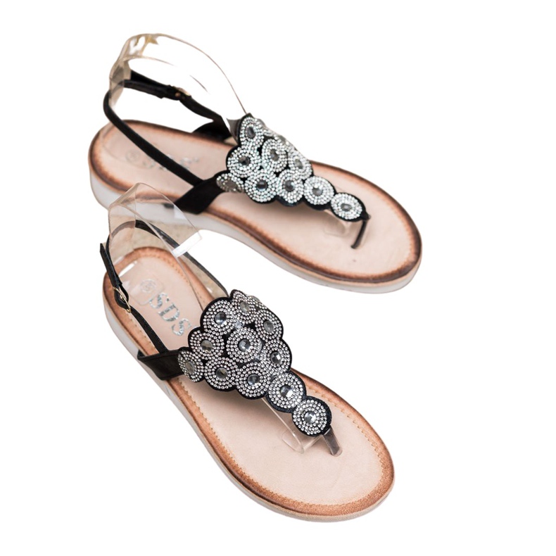 SDS Sandale pe platformă cu decorațiuni negru