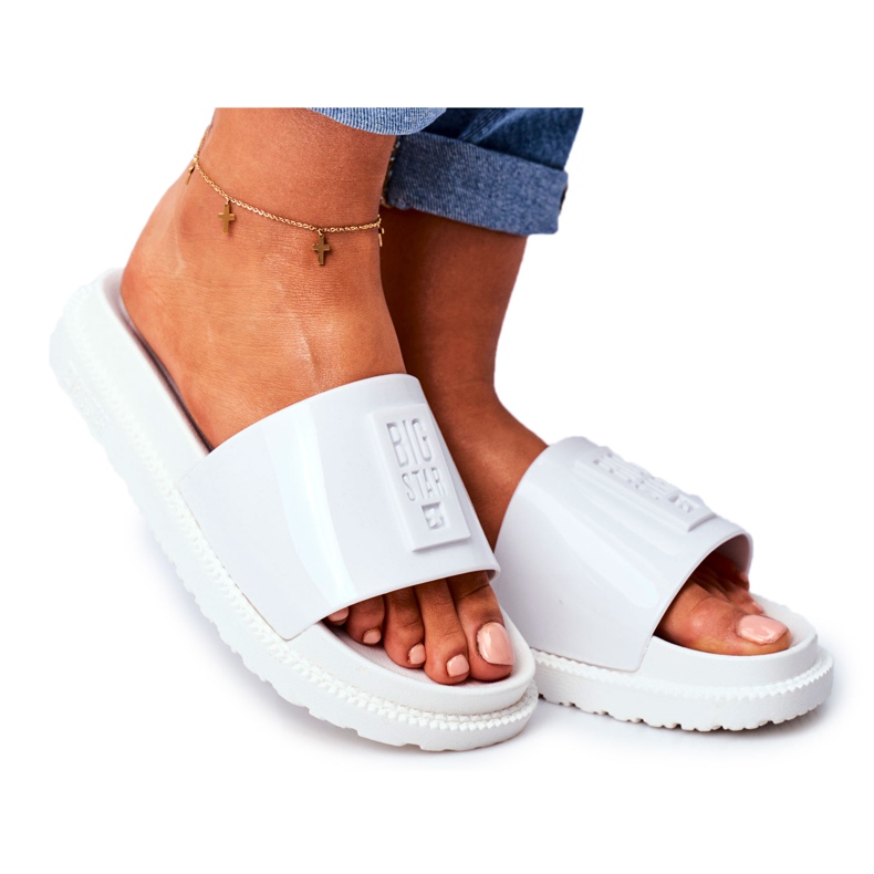 Papuci de casă Big Star pentru femei pe platformă alb FF274812