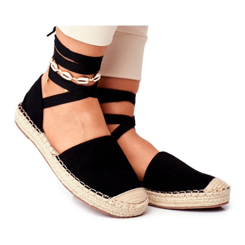 SEA Espadrile pentru femei, legate cu in, Bonjour negru