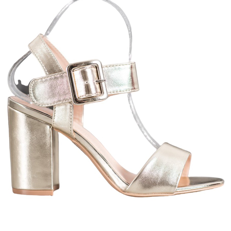 Small Swan Sandale Pe O Bară Cu Piele Eco de aur Small Swan Sandale Pe O Bară Cu Piele Eco de aur