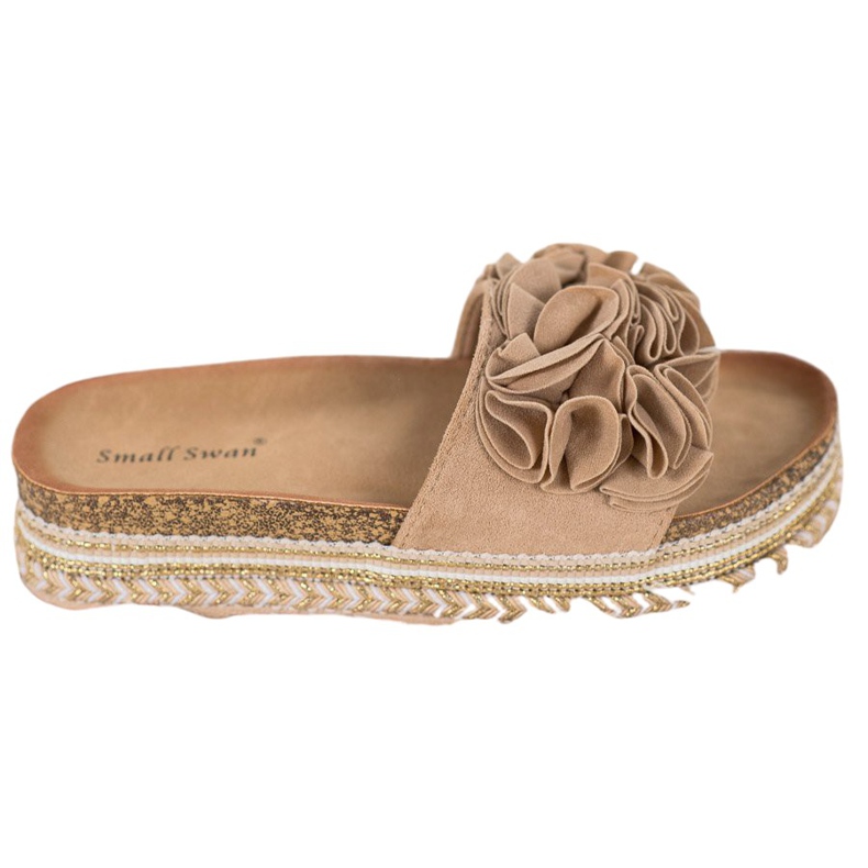 Small Swan Papuci din piele intoarsa cu ornamente maro