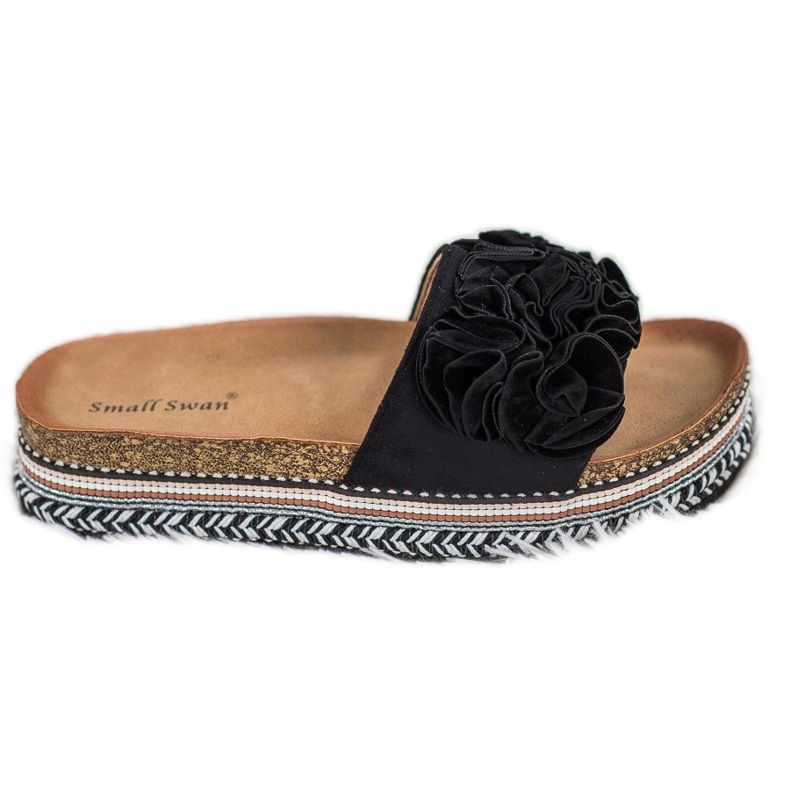 Small Swan Papuci din piele intoarsa cu ornamente negru