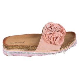 Small Swan Papuci din piele intoarsa cu ornamente roz Small Swan Papuci din piele intoarsa cu ornamente roz