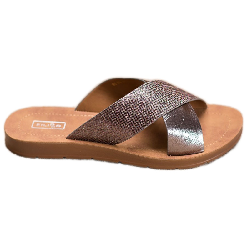 Filippo Papuci din piele ecologică strălucitoare gri