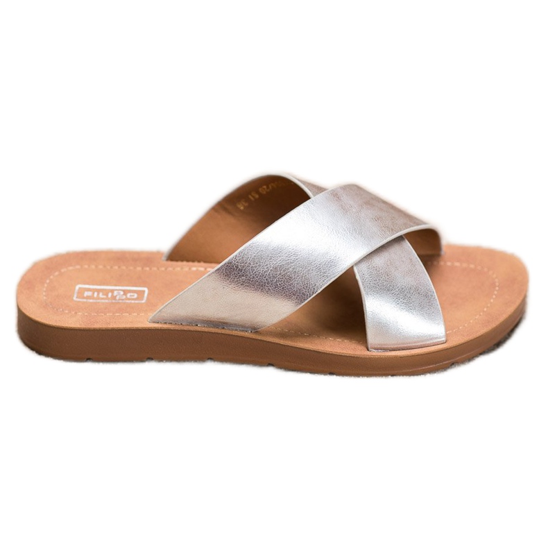 Filippo Papuci din piele ecologică strălucitoare gri