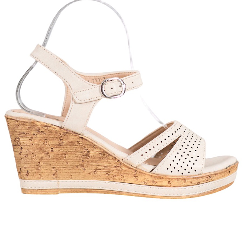 GOLL Sandale cu pană cu piele ecologică maro