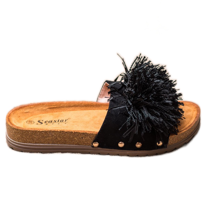 Seastar Papuci negri cu franjuri negru Seastar Papuci negri cu franjuri negru