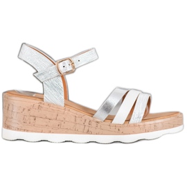 Weide Sandale cu pană argintie alb gri Weide Sandale cu pană argintie alb gri