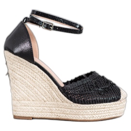 Weide Espadrile strălucitoare pe pană negru Weide Espadrile strălucitoare pe pană negru