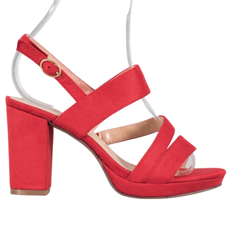 SHELOVET Sandale din piele întoarsă cu toc roșu