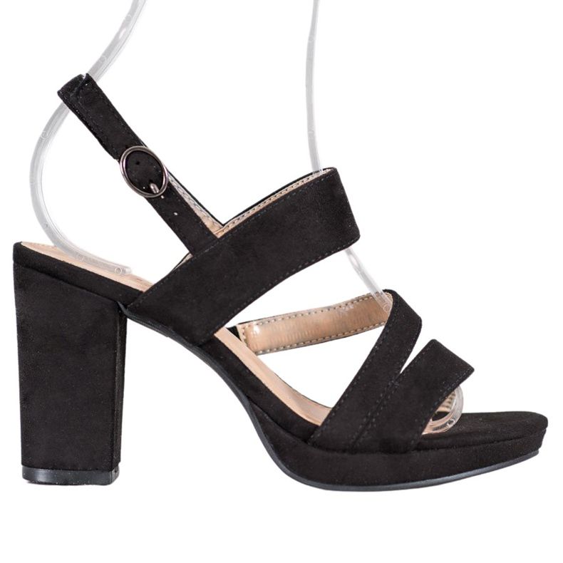 SHELOVET Sandale din piele întoarsă cu toc negru
