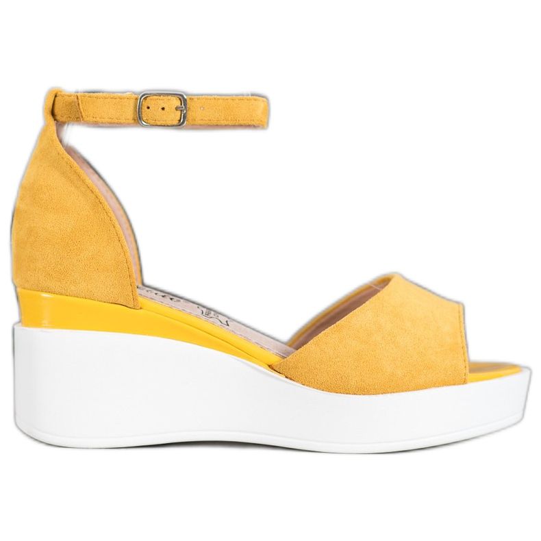 Weide Sandale din piele de căprioară pe o pană albă galben