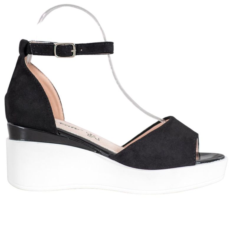 Weide Sandale din piele de căprioară pe o pană albă negru