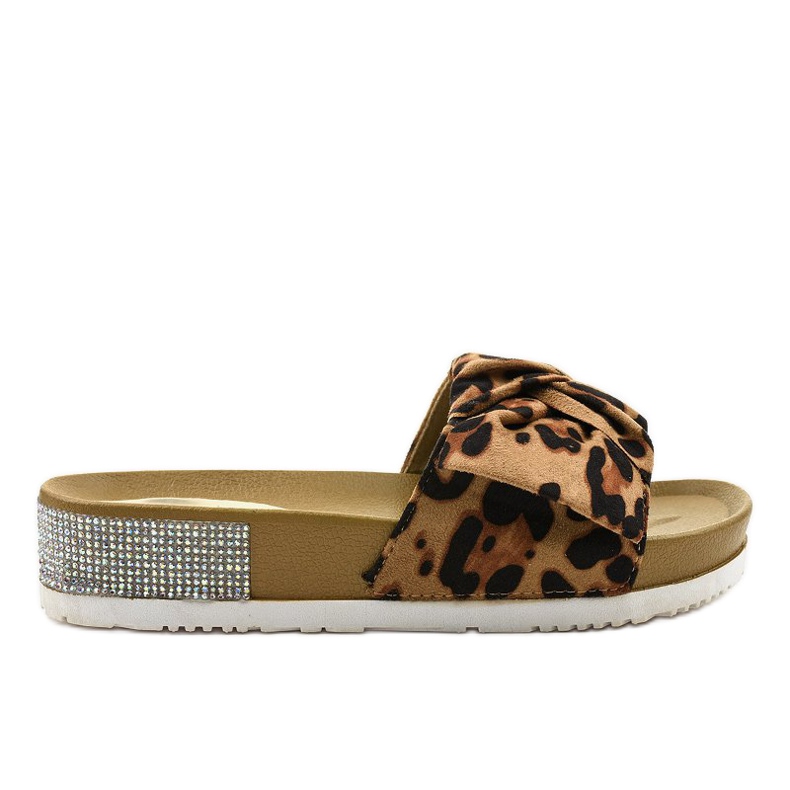 Papuci casual leopard cu fundă LW-10 maro Papuci casual leopard cu fundă LW-10 maro