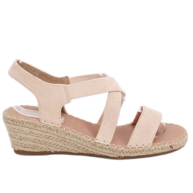 Sandale bej pe espadrile cu pană S-823 Beige