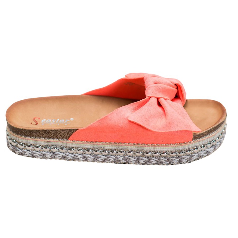 Seastar Papuci din piele de căprioară cu platformă decorativă roșu portocale