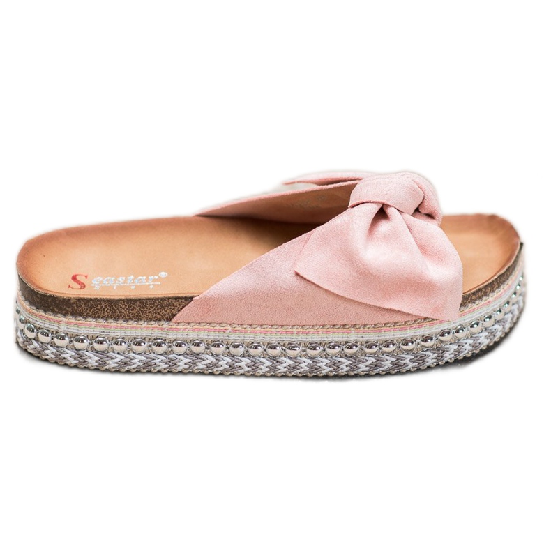 Seastar Papuci din piele de căprioară cu platformă decorativă roz