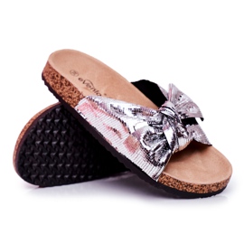 EVE Papuci de damă cu o fundă mare argintie Lovely Time gri