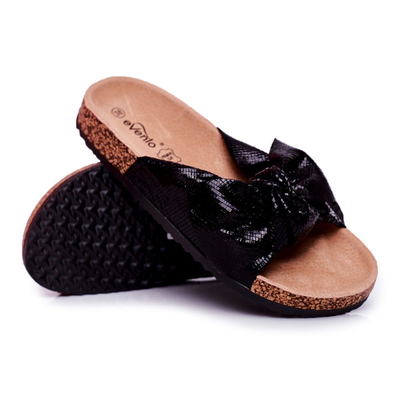 EVE Papuci de damă cu funda mare Black Lovely Time negru