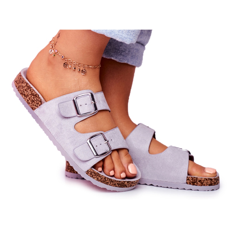 EVE Papuci De Damă Pe Plută Cu Catarame Gri Si Senor