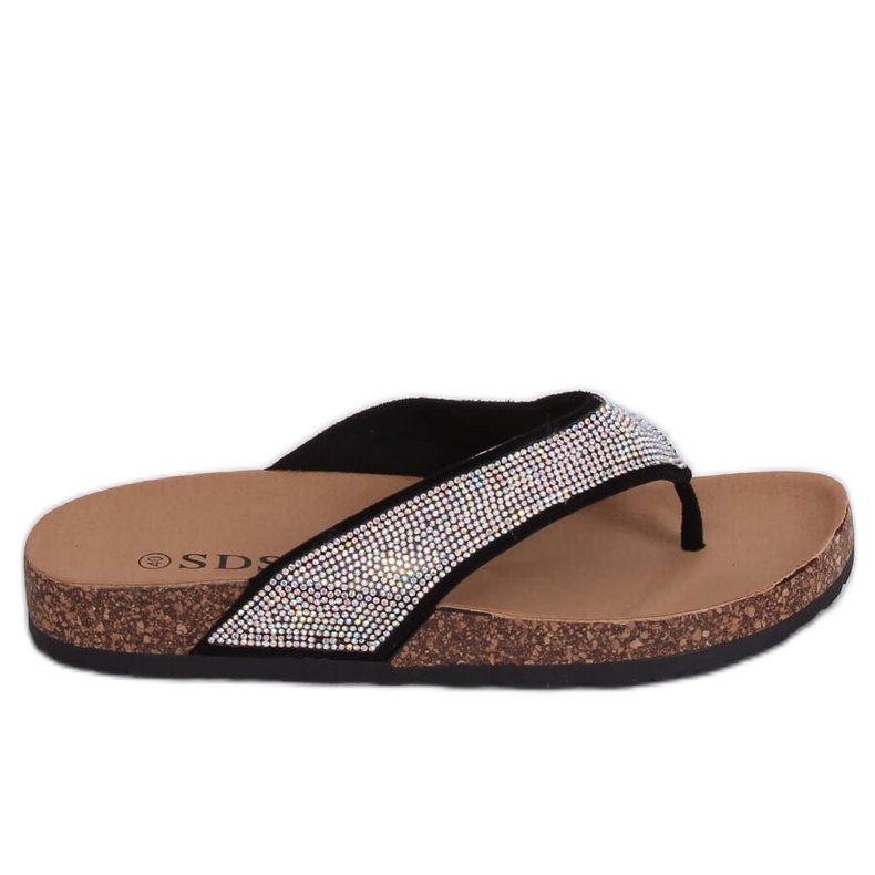 Flip-flops negre pe talpa de plută 7872-PL Black negru