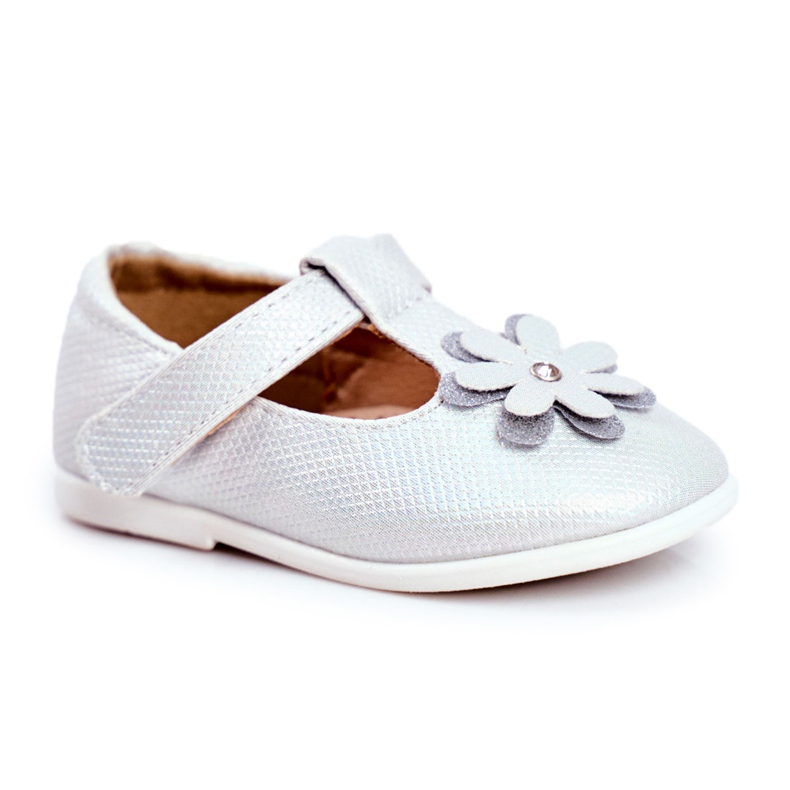 Apawwa Balerini pentru copii cu Velcro Flower Silver Antrela gri