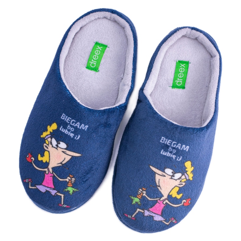 Papuci de casă Dreex Plush pentru femei, albastru maro, alerg pentru că îmi place gri