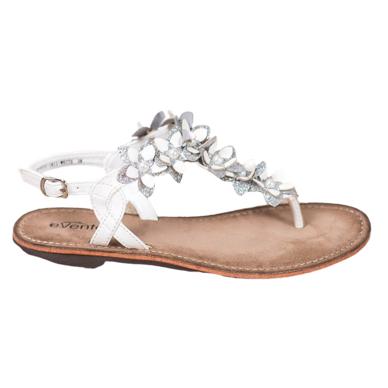 Evento Sandale cu flip-flops cu flori alb