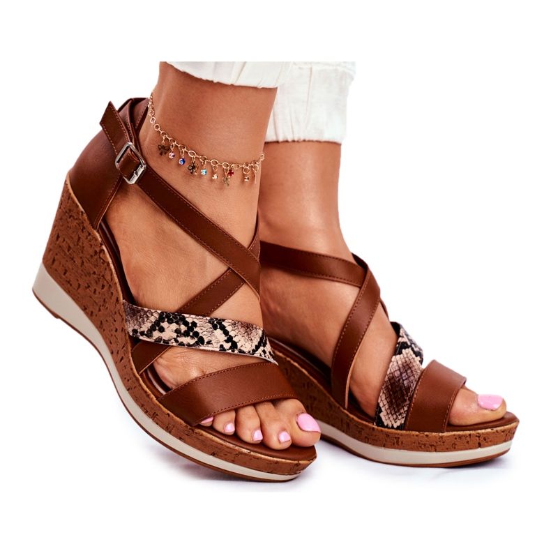 Sandale de damă pe pană Sergio Leone Brown SK309 maro