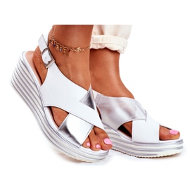 Sandale de damă pe pană Sergio Leone White SK328 alb gri