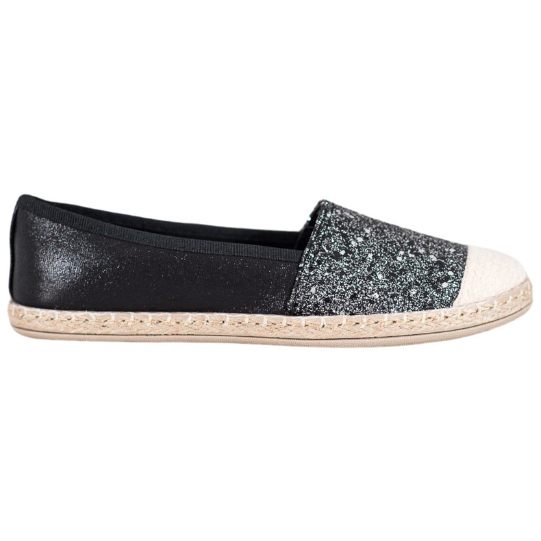 SHELOVET Espadrile negre cu sclipici negru SHELOVET Espadrile negre cu sclipici negru