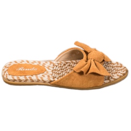 Renda Papuci eleganți cu arc maro Renda Papuci eleganți cu arc maro