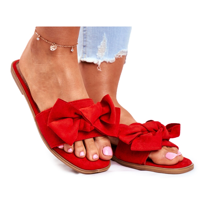 Papuci pentru femei din Malaezia cu fundițe roșii roșu Papuci pentru femei din Malaezia cu fundițe roșii roșu