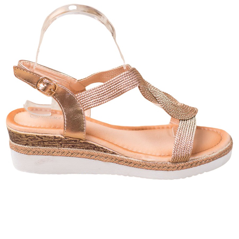 Diamantique Sandale cu toc textil de aur