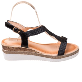 Diamantique Sandale cu toc textil negru