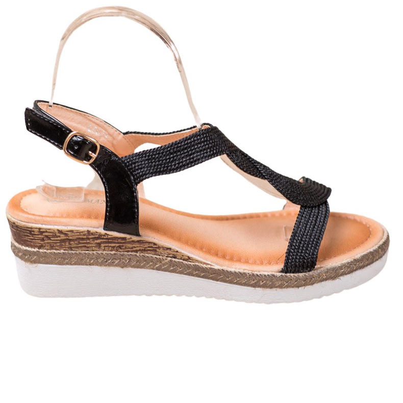 Diamantique Sandale cu toc textil negru