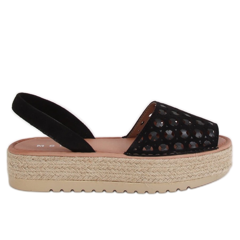 Negru WH931 Sandale negre cu espadrilă ajurată