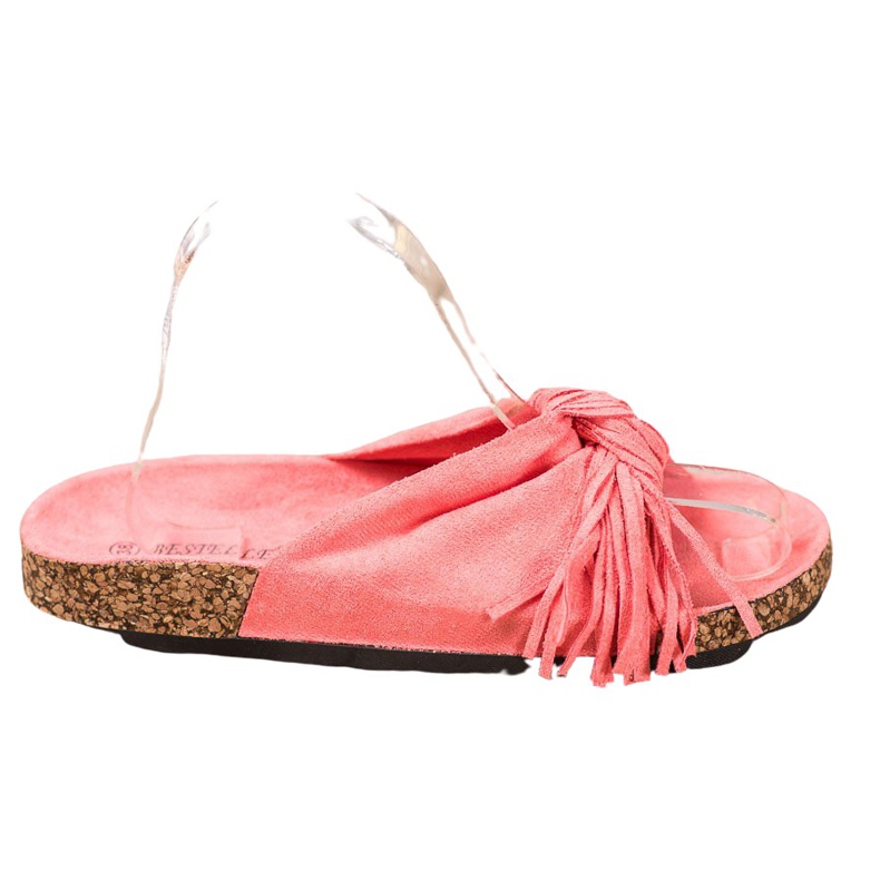 Bestelle Papuci din piele de căprioară cu franjuri roșu