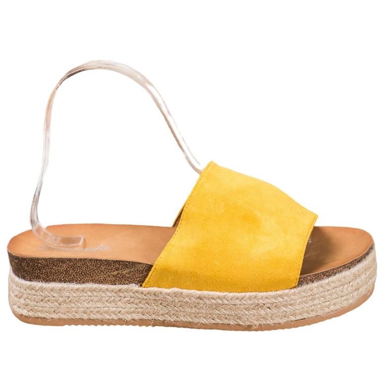 Renda Papuci din piele de căprioară pe platformă galben