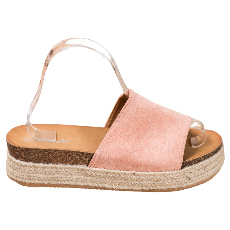 Renda Papuci din piele de căprioară pe platformă roz