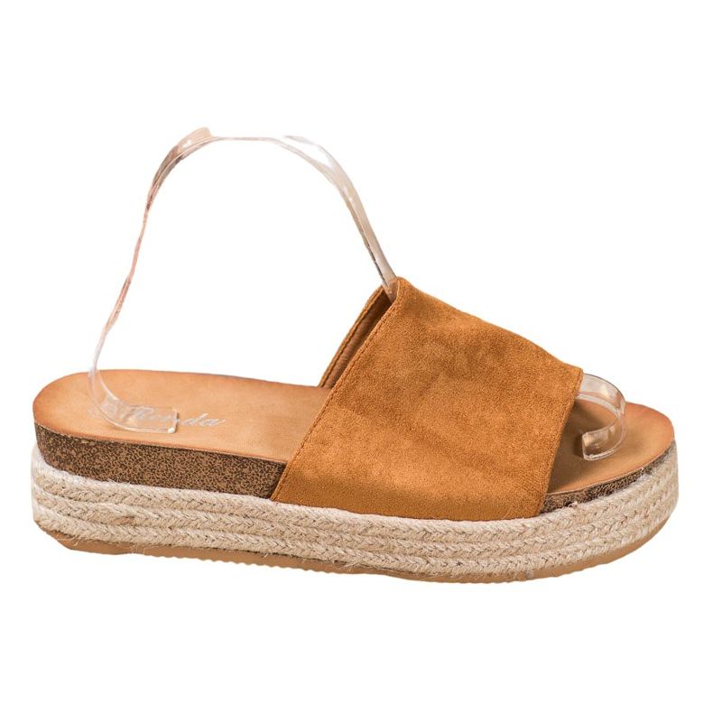 Renda Papuci din piele de căprioară pe platformă maro