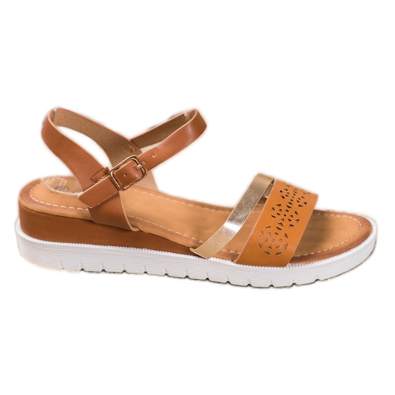 Renda Sandale cu pană cu piele ecologică maro