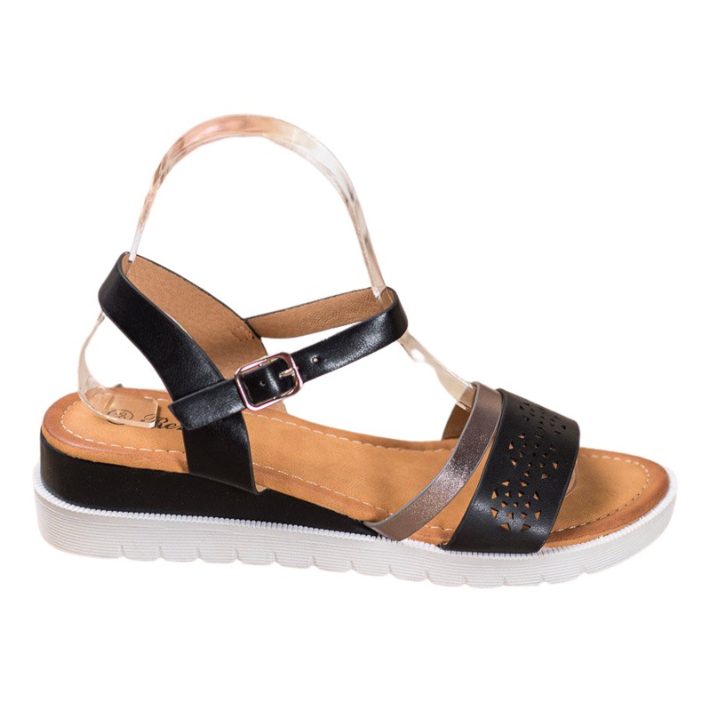 Renda Sandale cu pană cu piele ecologică negru