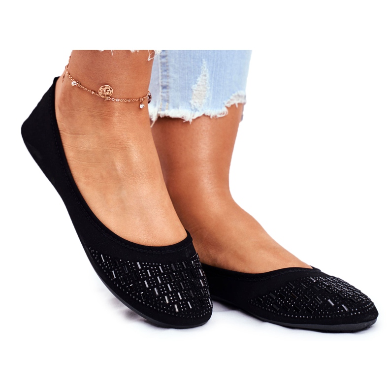 Le Scarpe Balerini negri pentru femei cu zirconiu cubic Amantero negru