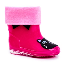Cizme de ploaie din cauciuc pentru copii Pink Cat negru roz